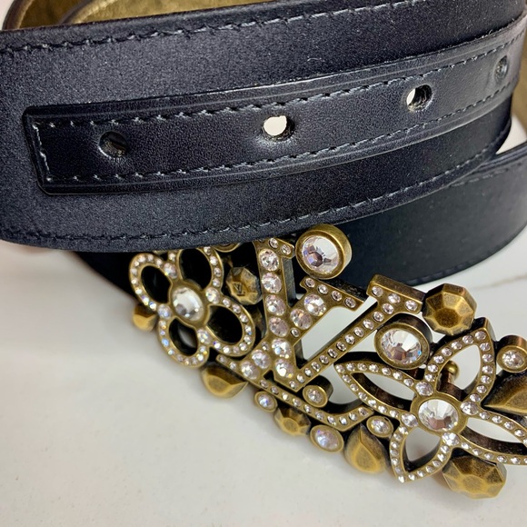 Louis Vuitton Black Satin Rhinestone Fleurs Runway Belt Limited/RARE 2010 COA - Picture 9 of 17